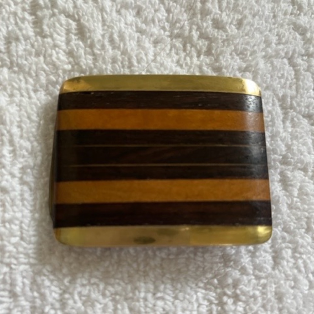 Vtg Brass & Wood Belt Buckle